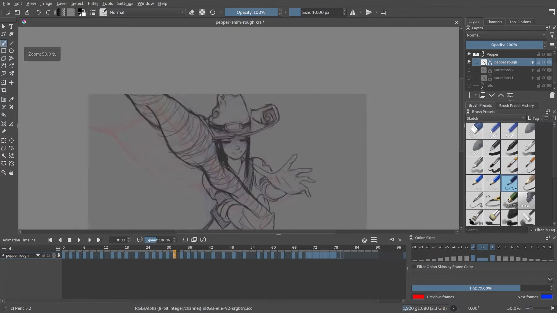 Скриншот Krita — таймлайн анимации