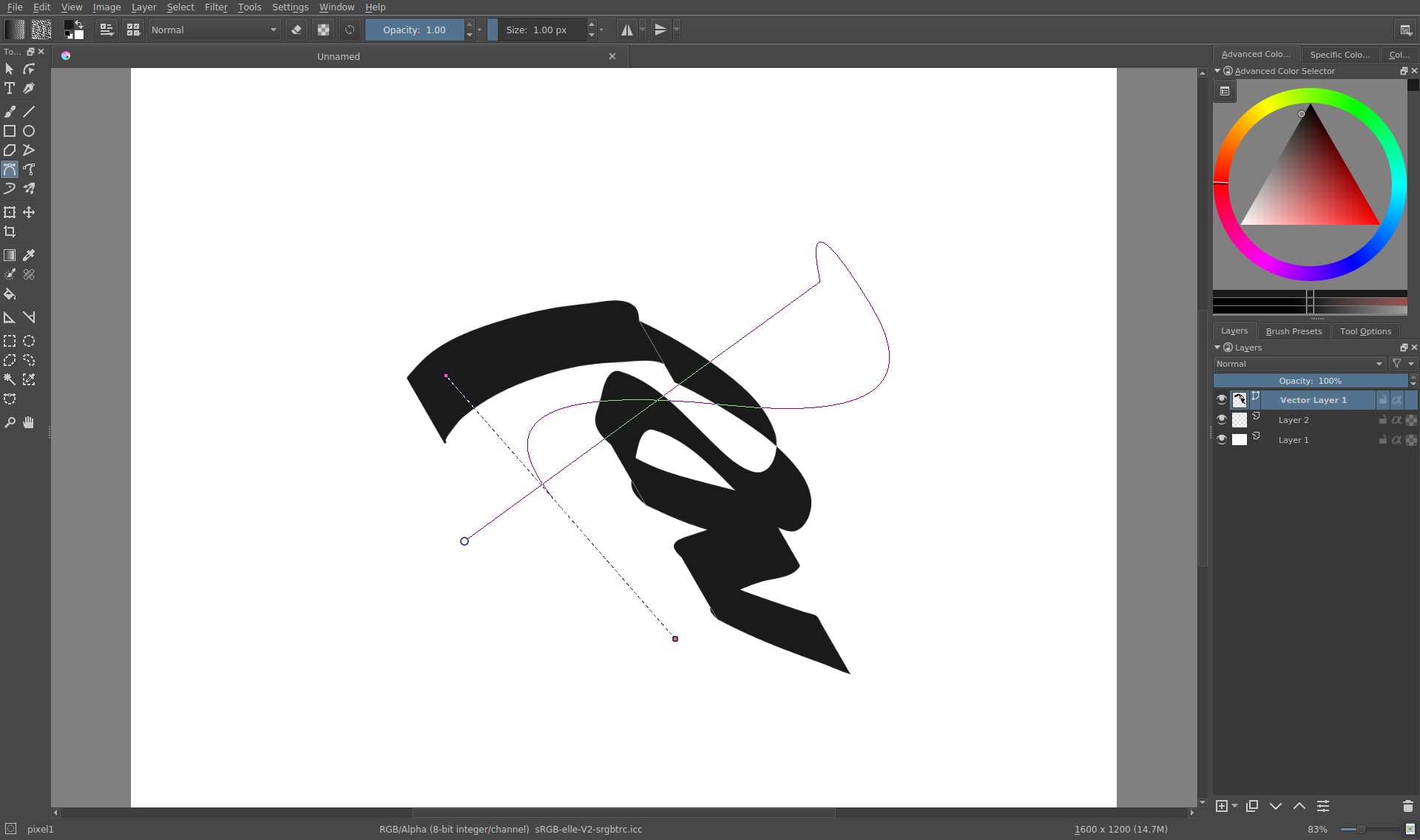 Скриншот Krita — векторные инструменты